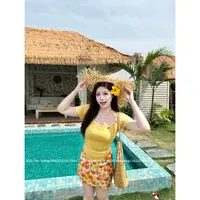 XD麦720066【菠萝汽水】明媚阳光活力小雏菊纯欲辣妹上衣半裙套装