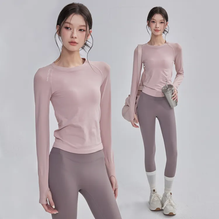 2025秋冬新运动长袖T恤女紧身瑜伽服显瘦跑步普拉提训练健身上衣