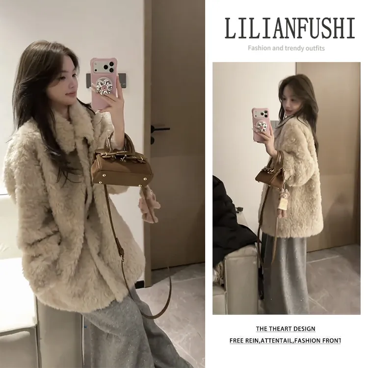 秋冬搭配一整套2025新款宽松翻领长袖外套显瘦阔腿休闲裤两件套女