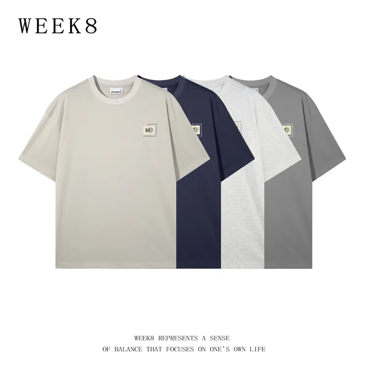 男士夏季凉感圆领宽松印花T恤复古侘寂风短袖休闲通勤百搭简约