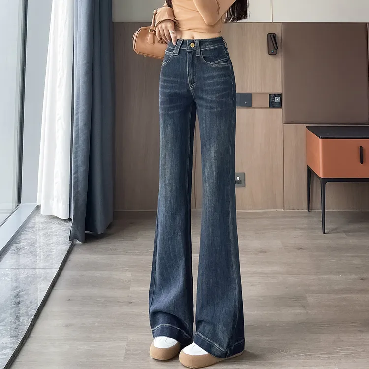 加长裤子女高个子175宽松显瘦大码2025秋季新款微喇牛仔裤喇叭裤