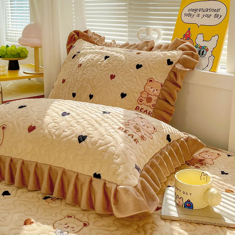 新款牛奶绒夹棉枕套一对装花边枕头套加厚保暖枕芯套单人单只枕皮