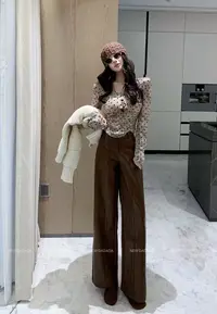 利达 NEW DADADA显瘦高腰直筒复古气质时尚百搭休闲皮裤子CDZ1475