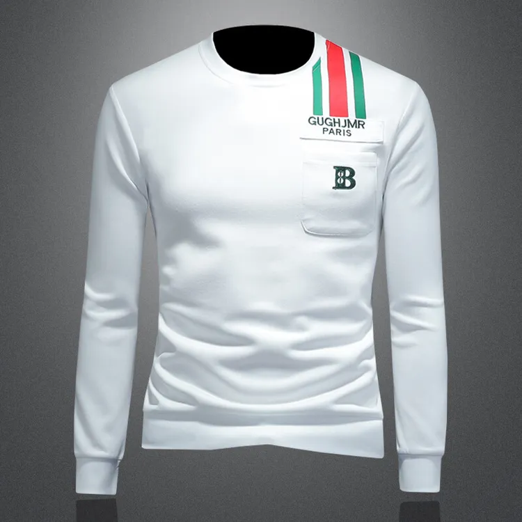 吉伦略索轻奢秋季潮流刺绣男士长袖卫衣圆领套头运动时尚薄款T恤