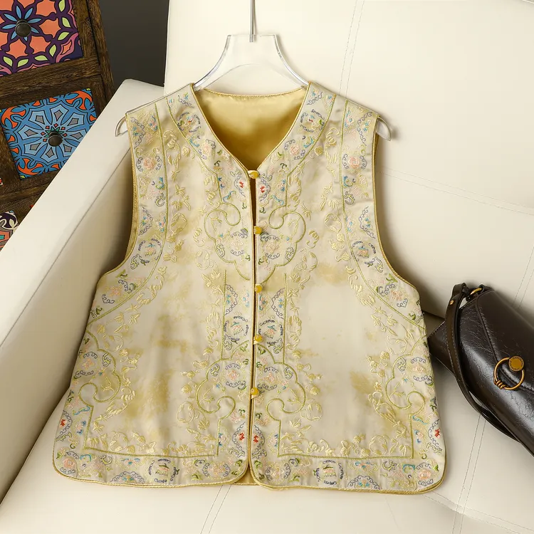 【花别意】国风秋季新款中国风刺绣马甲高定减龄圆领坎肩553