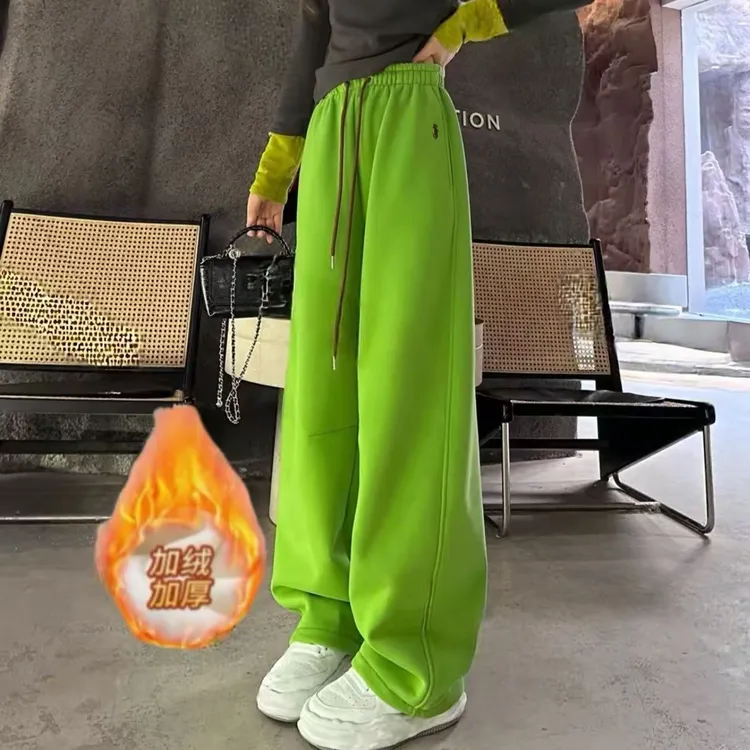 2025高腰穿搭加绒运动裤卫裤休闲裤口袋微弹加厚阔腿裤休闲风5