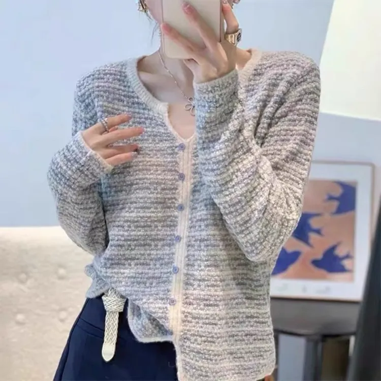 3404【灰米色气质毛衣】秋冬慵懒外穿ins百搭上衣