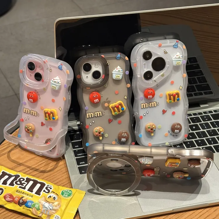 欧克里里立体M豆公仔双支架适用苹果17手机壳华为vivo小米15oppo