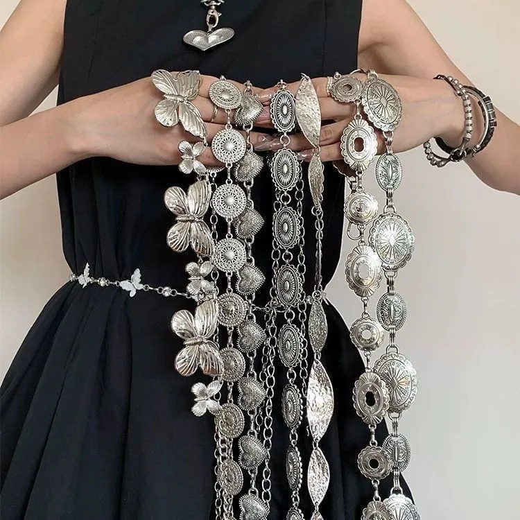 波西米亚复古银色金属蝴蝶腰链女小众高级感腰带配饰民族风配裙子