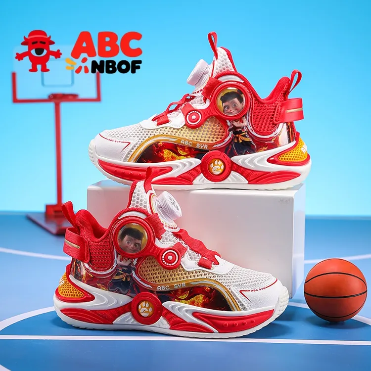 ABC NBOF男童运动鞋2025新款儿童网鞋网面透气中小学生红色篮球鞋