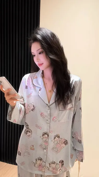 VINEEMAN【可爱小猫】睡衣女春秋长袖超好看春夏休闲家居服可外穿