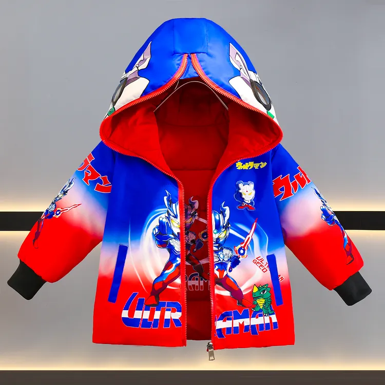 儿童两面穿棉袄加厚男童奥特曼棉服冬季保暖耐冻外套冬款童装棉衣