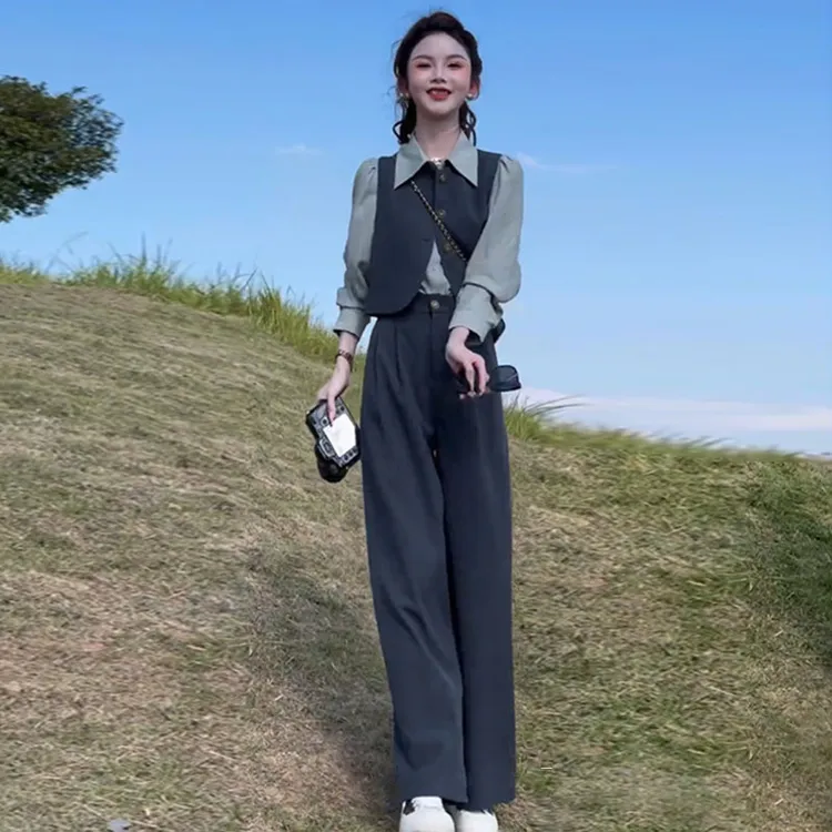 气质盐系轻熟三件套秋季新款时尚女装高级马甲半裙秋装搭配一整套