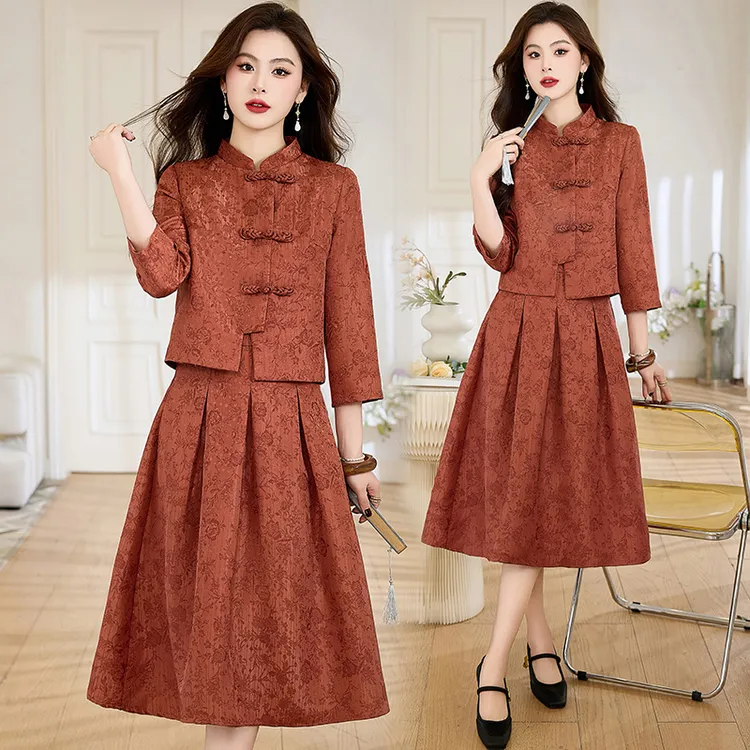 时尚两件套裙2025女新款春季新中式印花小衫搭配半身裙超好看套装