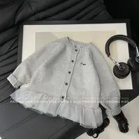 【阿湫】春秋装女童韩版时尚蕾丝拼接休闲日常针织毛衣开衫SJ6338