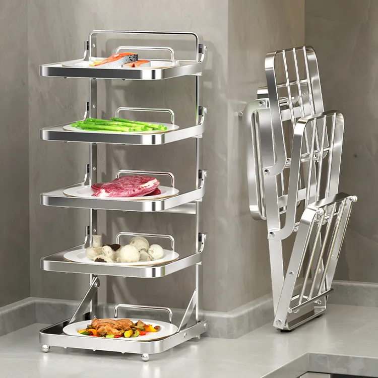 不锈钢备菜架厨房置物架可折叠配菜盘收纳架多层壁挂台面放菜架子
