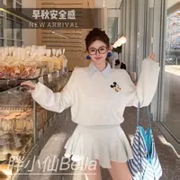 【胖小仙】<早秋安全感>卡通印花时尚休闲短裙卫衣套装微胖显瘦大码