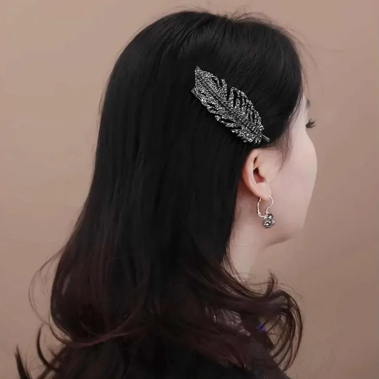 金枝玉叶发梳夹子洋气女闪钻树叶插梳发夹时尚高颅顶防滑发卡头饰