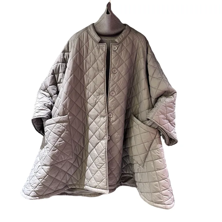 原创潮牌冬季棉衣女宽松韩版厚款长袖圆领纯色中长款常规棉服