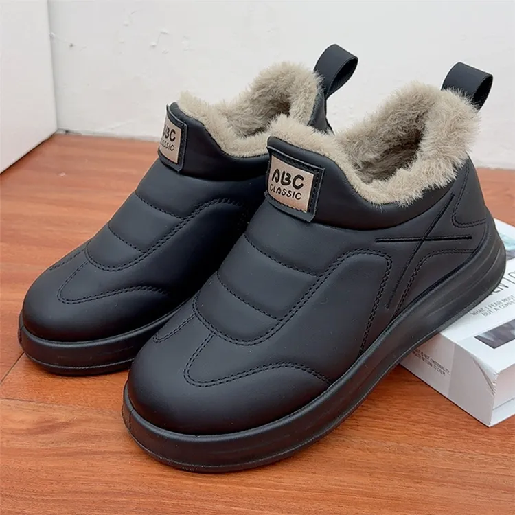 冬季加绒加厚一脚蹬休闲女棉鞋时尚百搭洋气防水短筒中老年女棉鞋