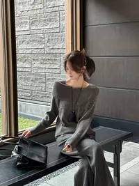 R123407W【绵羊毛+山羊绒】女上衣气质显瘦针织毛衣毛针织衫针织