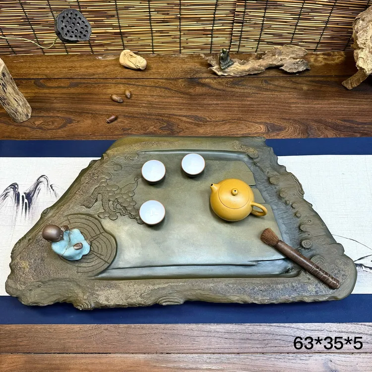 【松鹤延年】歙砚石茶盘原石手工雕刻原产地之乡婺源源头工厂直销