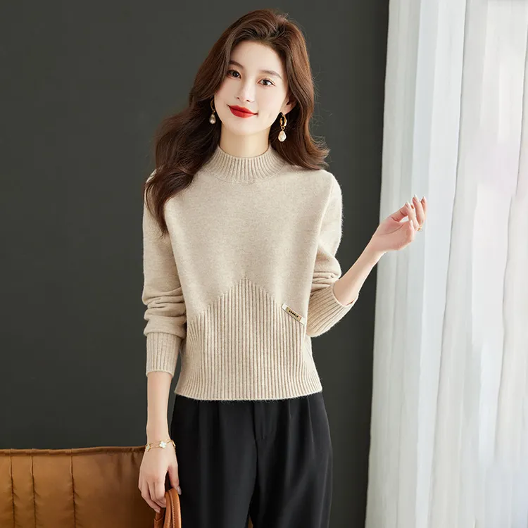 哥弟阿玛施正高腰毛衣女秋冬短款时尚小个子羊毛百搭半高领打底衫