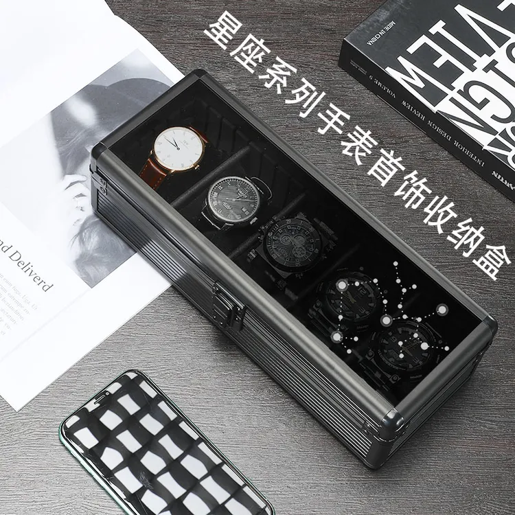 原创星座系列手表收纳盒首饰盒防尘透明手表盒典雅黑活动隔板表枕