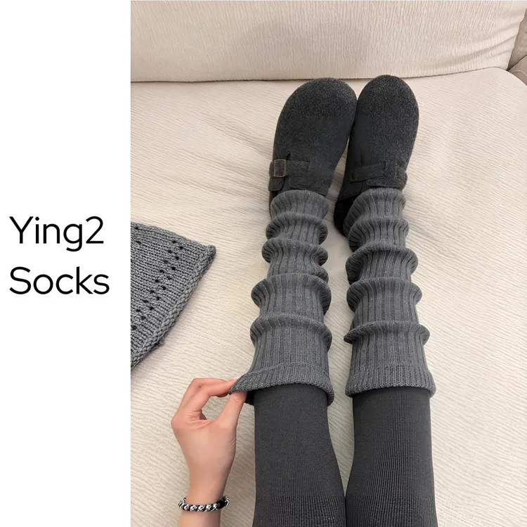 冬季羊毛堆堆袜套纯色百搭竖条纹显瘦韩版保暖中筒简约高级女袜
