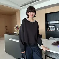 韩版宽松显瘦圆领柳丁打孔百搭时尚休闲纯色卫衣