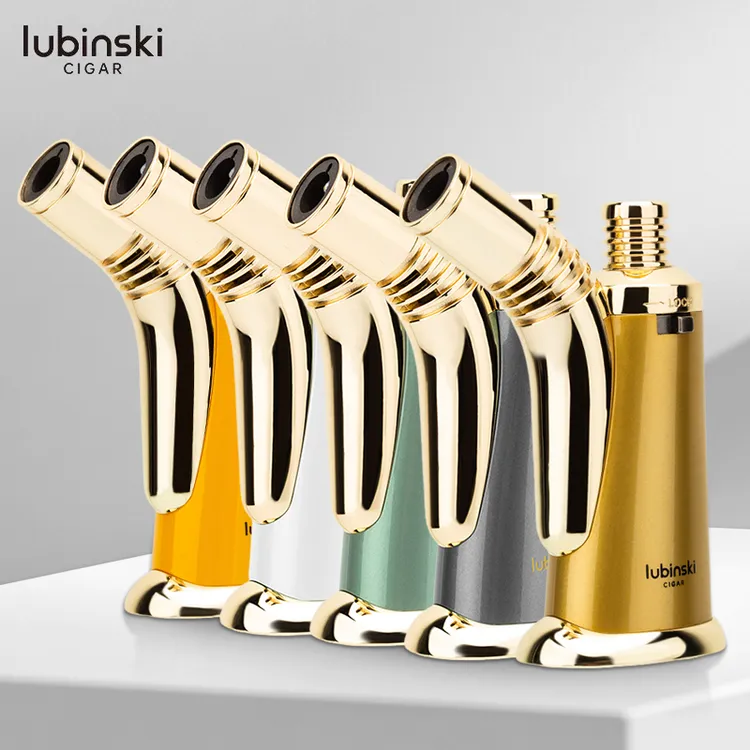 Lubinski台式雪茄打火机金属单直冲蓝焰时尚大气仓可充气点烟器