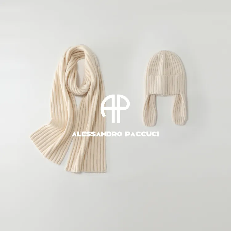 AP洛哥54147AM/54146AW山羊绒+桑蚕丝坑条多色时尚保暖围巾/帽子