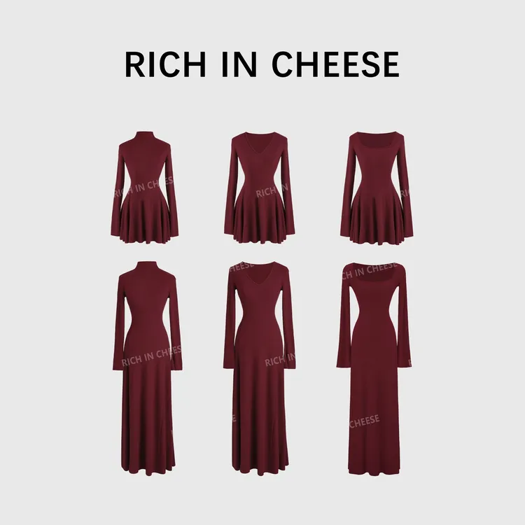 舒胡蕾 茶香可颂【新年战袍】秋冬长袖高弹针织显瘦百搭收腰连衣裙