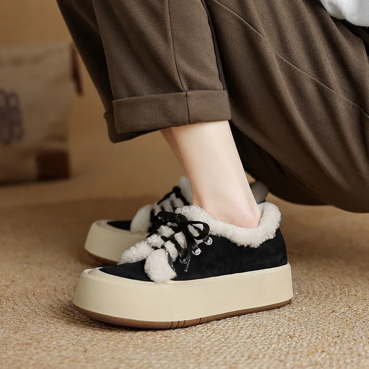 外穿小个子百搭增高前系带加绒保暖低帮休闲鞋秋冬厚底板鞋