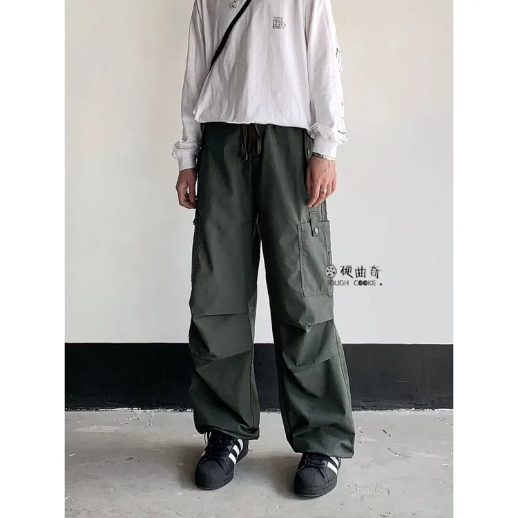 美式复古高街降落伞裤男女多口袋宽松休闲阔腿抽绳工装长裤子潮牌