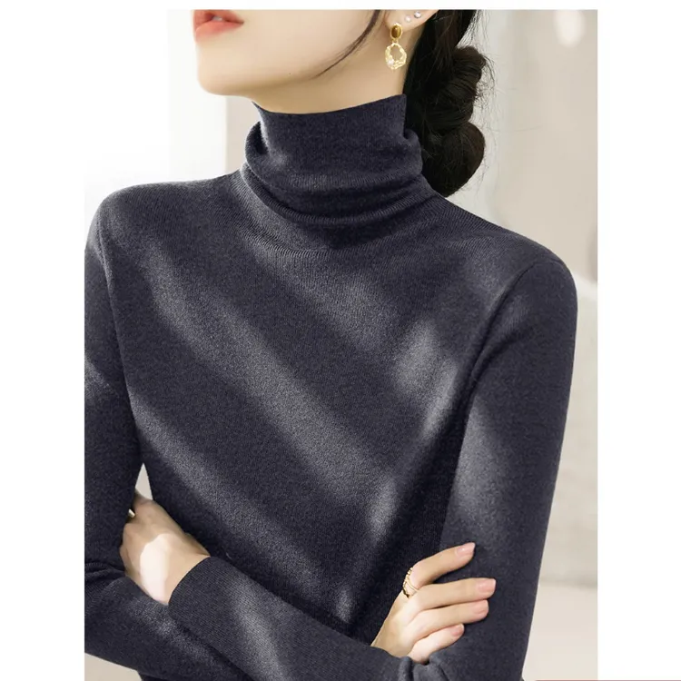 2025新款高级灰堆堆领羊毛打底上衣冬季大衣外套内搭长袖毛衣