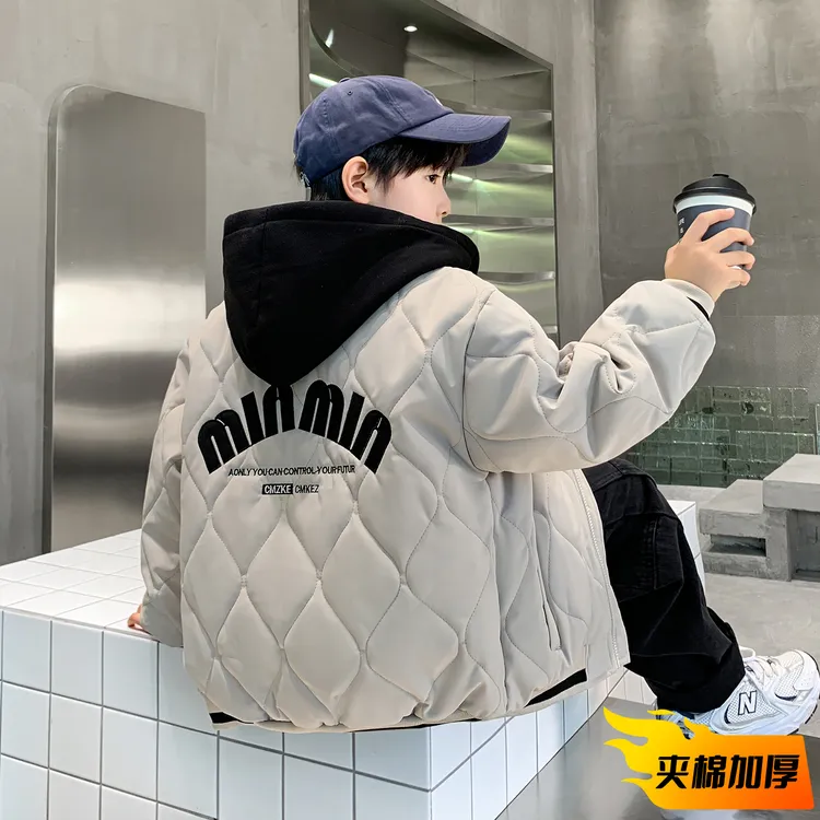 男童外套秋冬款2025新款中大童加厚夹棉棒球服休闲冬季青少年童装