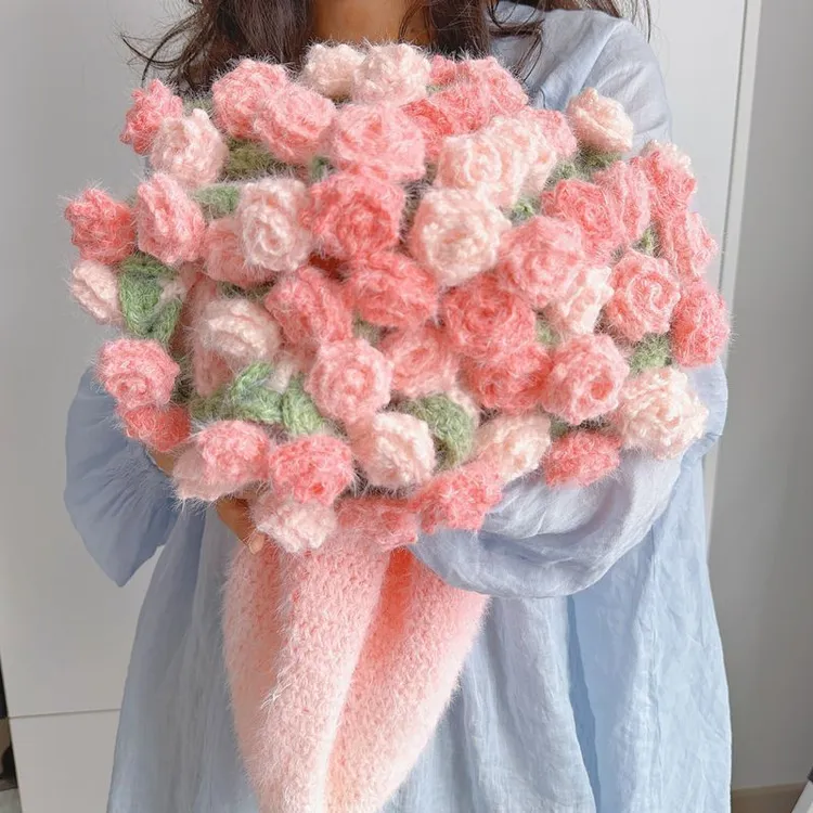 【成品花束】梦幻渐变玫瑰花毯子手工编织毛线花束毯子成品送礼品