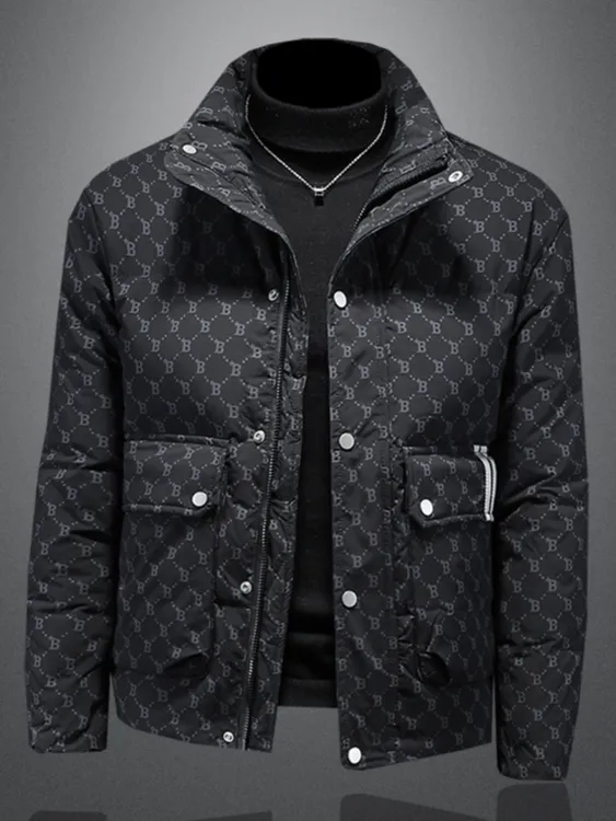 冠欧奥斯 欧洲站羽绒服男冬季立领印花休闲加厚保暖冬装鸭绒外套