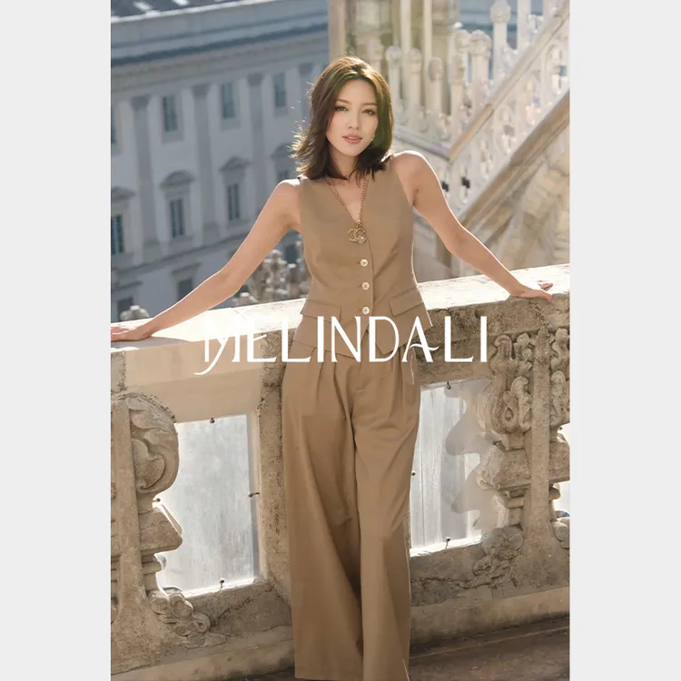 Melinda Li【米兰气质】私服法式通勤丹毛精纺羊毛马夹高腰阔腿裤