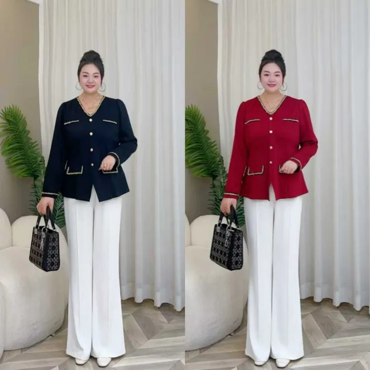 【现货仅上衣】梅姐新款小香风气质设计感大码女装上衣MJ9485