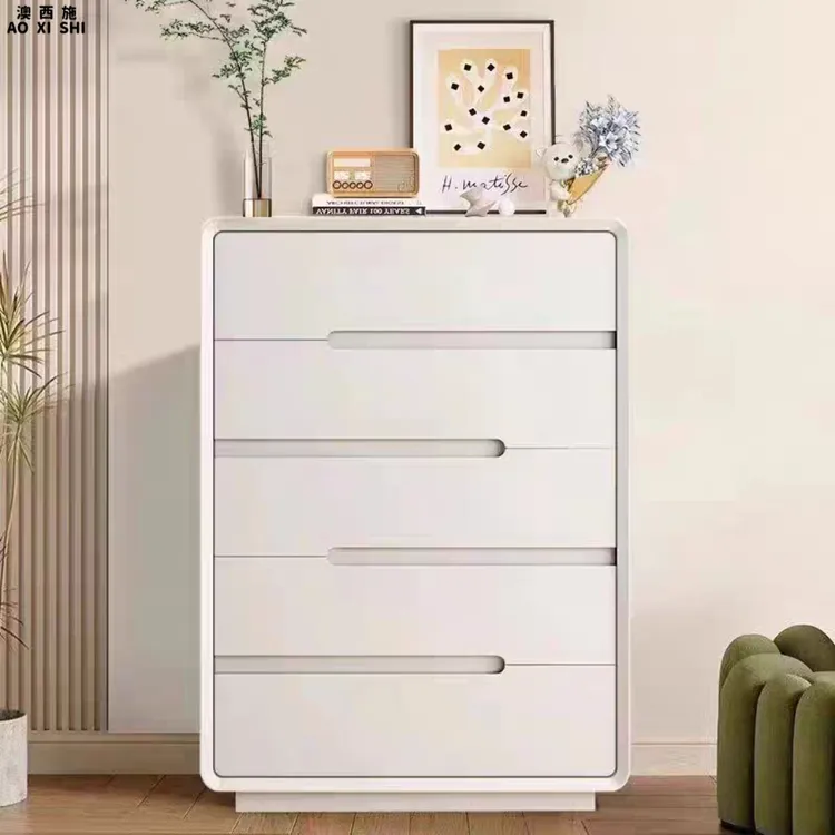 全实木八斗柜皮质极简奶油风床尾收纳柜现代简约客厅五六斗边柜