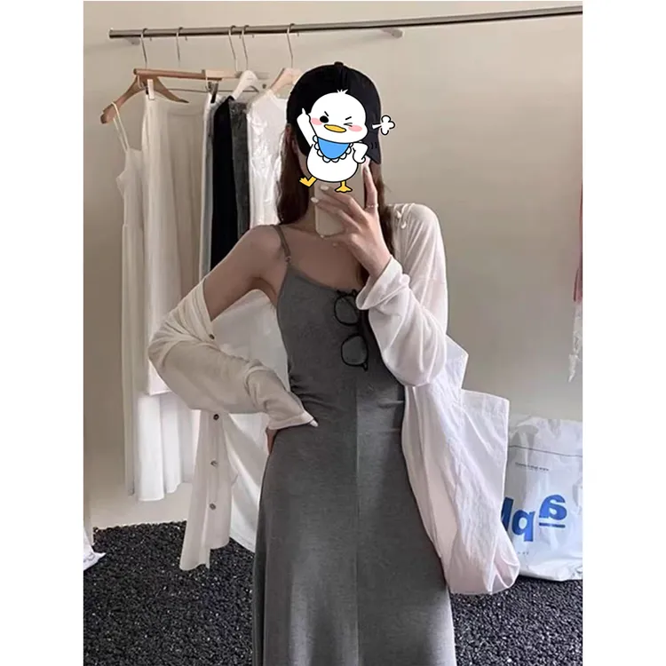 大码夏季吊带连衣裙薄款开衫微胖显瘦两件套9939#