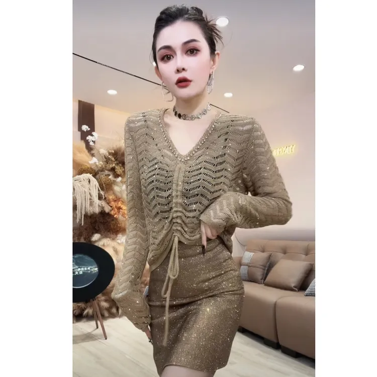 【YING FASHION】莹老板-时尚气质百搭系带针织衫毛衣 90870026 514