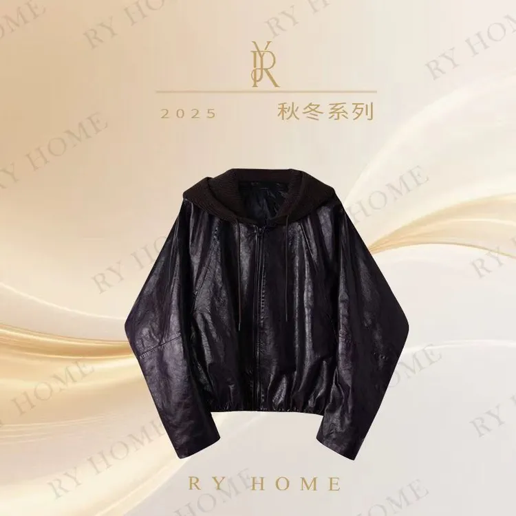 【容雨RYHOME】100%羊皮复古休闲连帽针织90%白鹅绒服254YF1525