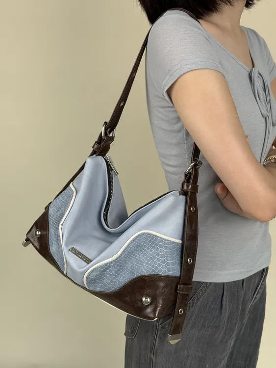 KUANGHUA哐花腋下包复古风见外包装拼接纯色拉链单肩斜挎包中性风