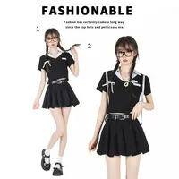【下播发】【暗黑日系两件套】甜美黑色日系韩系学院风套装制服显瘦