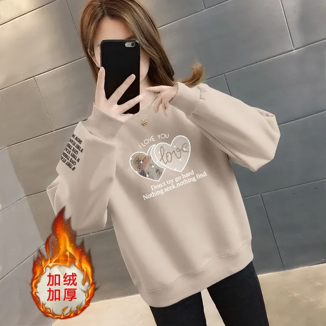 春秋冬加绒不加绒爆款女装圆领宽松显瘦上衣时尚大尺码百搭女卫