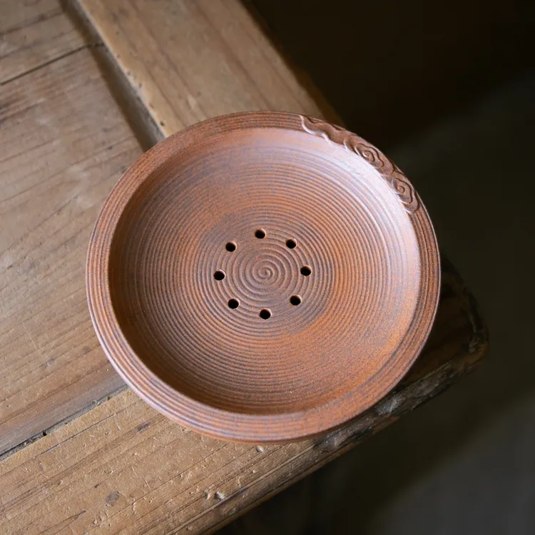 【正版川冶】开盖砚台壶承套装.6718.中式复古老岩泥套组高端茶具