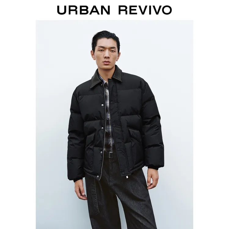 UR2025冬季新款男装都市拼接翻领绗缝口袋羽绒服UMF150062